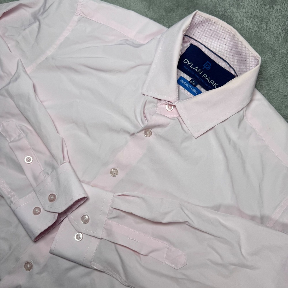 Dylan Park Dress Shirt Mens Large Pink Slim Fit 4-Way Stretch Wrinkle Free L